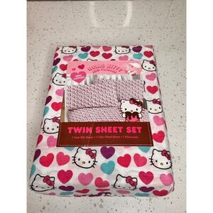 NWT Sanrio Hello Kitty and Friends Twin Sheet Set Cotton Hearts Pink Purple Cat